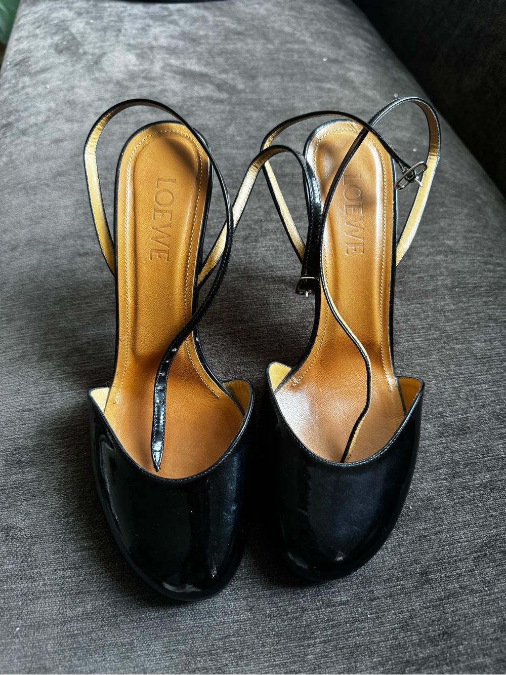 Loewe Black Patent Leather Anke Strap Pumps